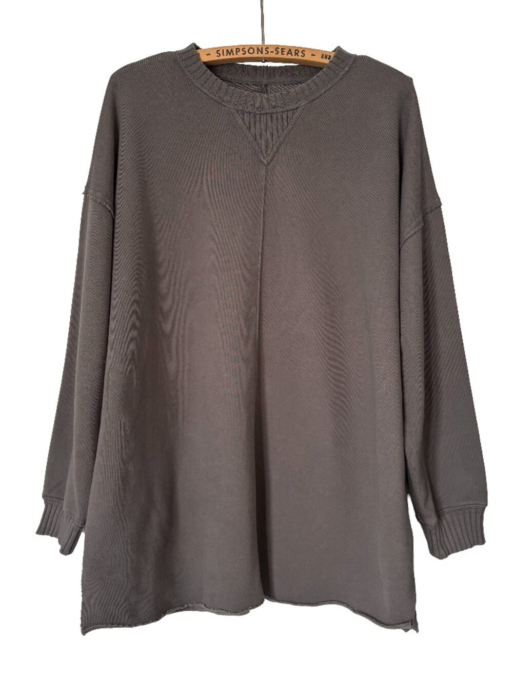 Aerie Womens Oversized Crewneck Sweatshirt Distressed Raw Hem Washed Grey Sz XS